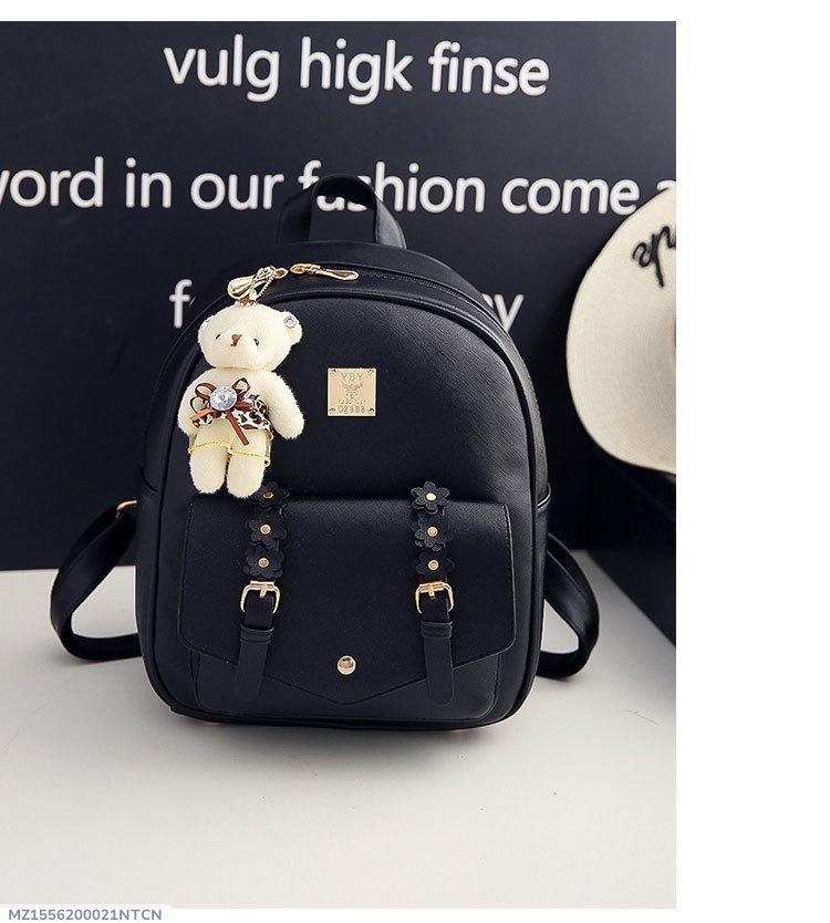Cute Korean Style Mini Backpack for Girls with Teddy Charm – Cream White