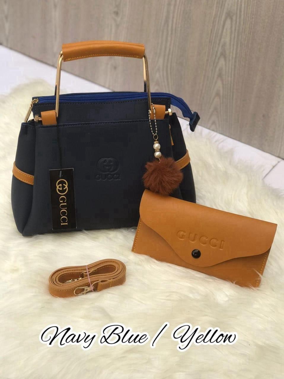 Luxury Green & White Handbag Set with Wallet & Shoulder Strap