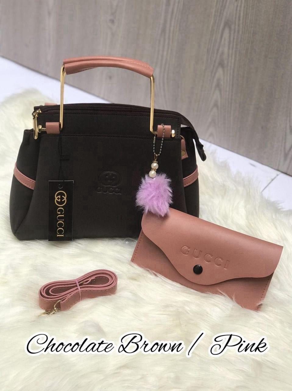 Luxury Green & White Handbag Set with Wallet & Shoulder Strap