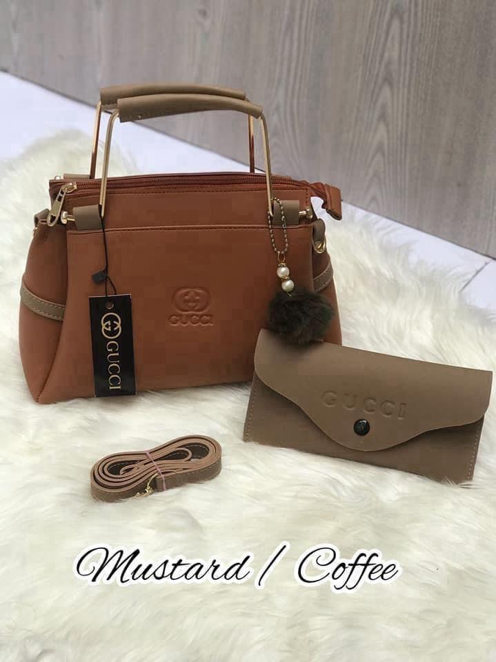 Luxury Green & White Handbag Set with Wallet & Shoulder Strap