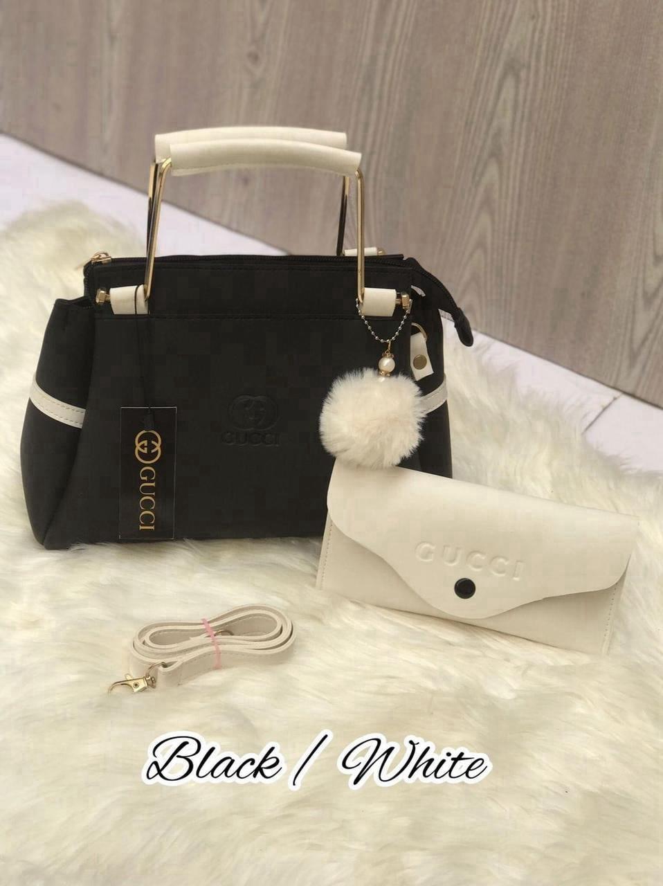 Luxury Green & White Handbag Set with Wallet & Shoulder Strap