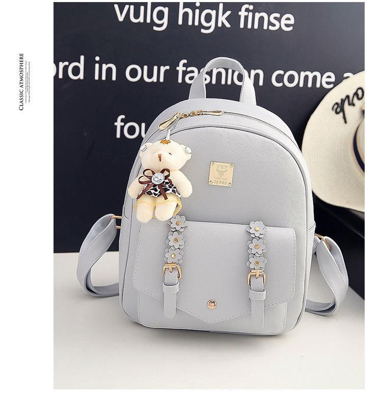Cute Korean Style Mini Backpack for Girls with Teddy Charm – Cream White