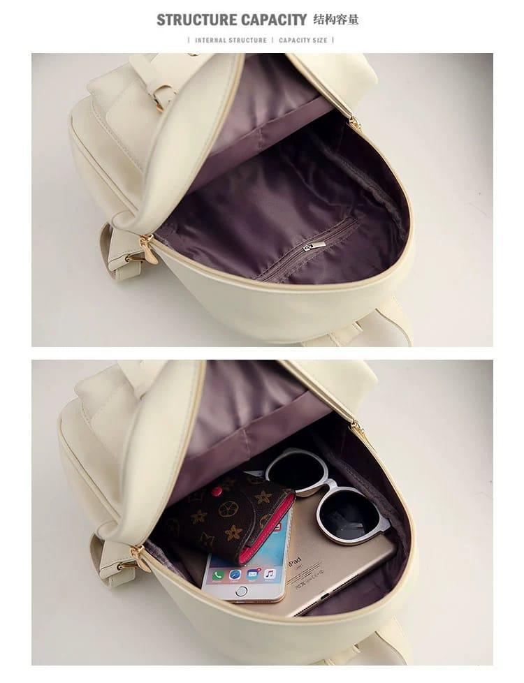 Cute Korean Style Mini Backpack for Girls with Teddy Charm – Cream White